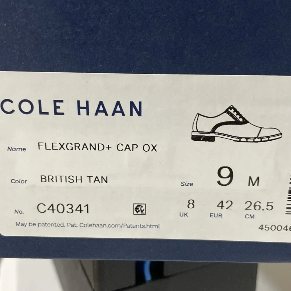 Cole Haan FlexGrand + Cap Toe Oxford Men's Sz 9 British Tan Leather NIB C40341